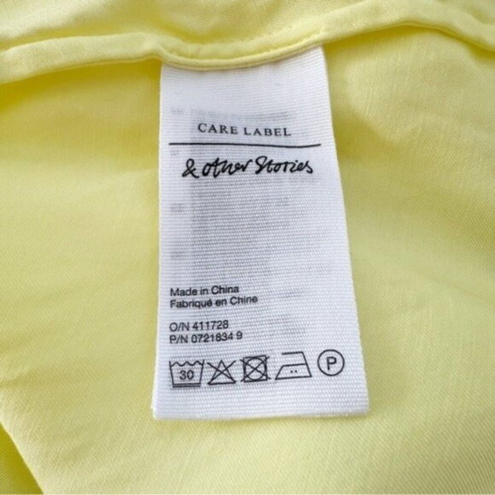NWT & Other Stories Butter Yellow Asymmetric High Neck Satin Midi Dress Size 10 - Picture 9 of 10